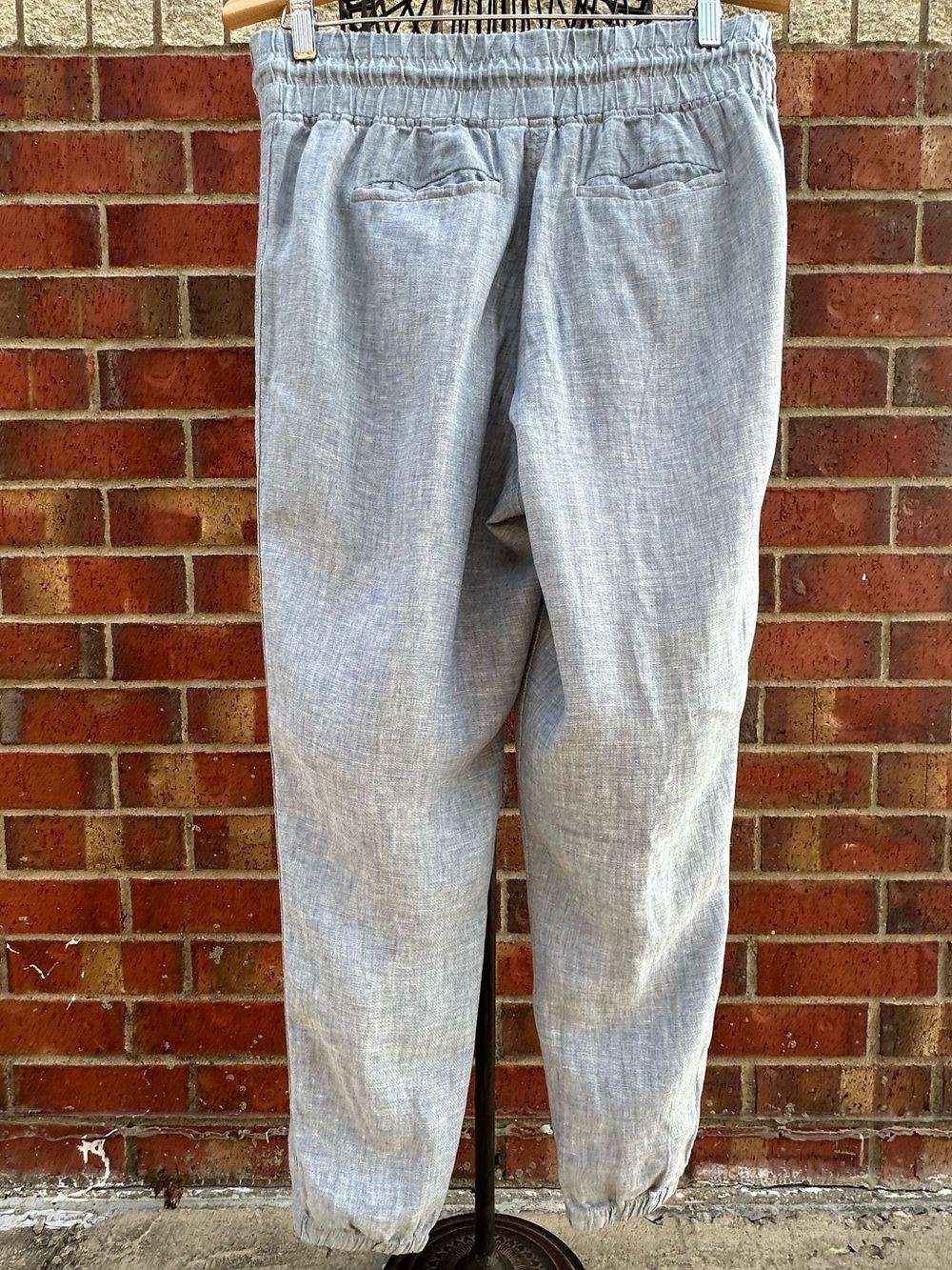 Athleta Linen Light Blue Elastic Waist Jogger Vacation City Coastal Beach Travel - Picture 9 of 13